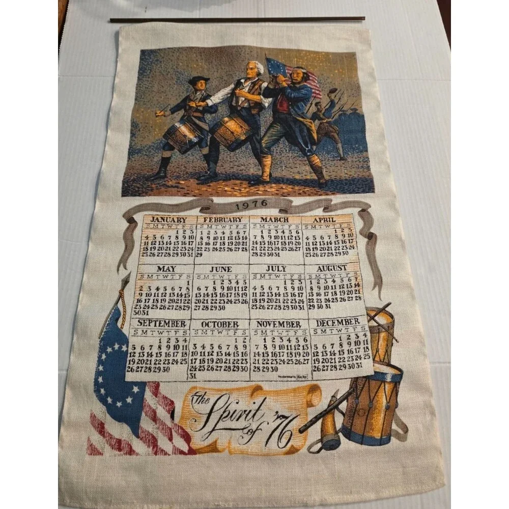 Kay Dee Spirit of 76 Linen Tea Towel Calendar 1976 with Box 17